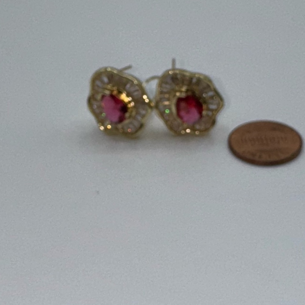 14k Pear Cut Ruby Earrings - Picture 12 of 16